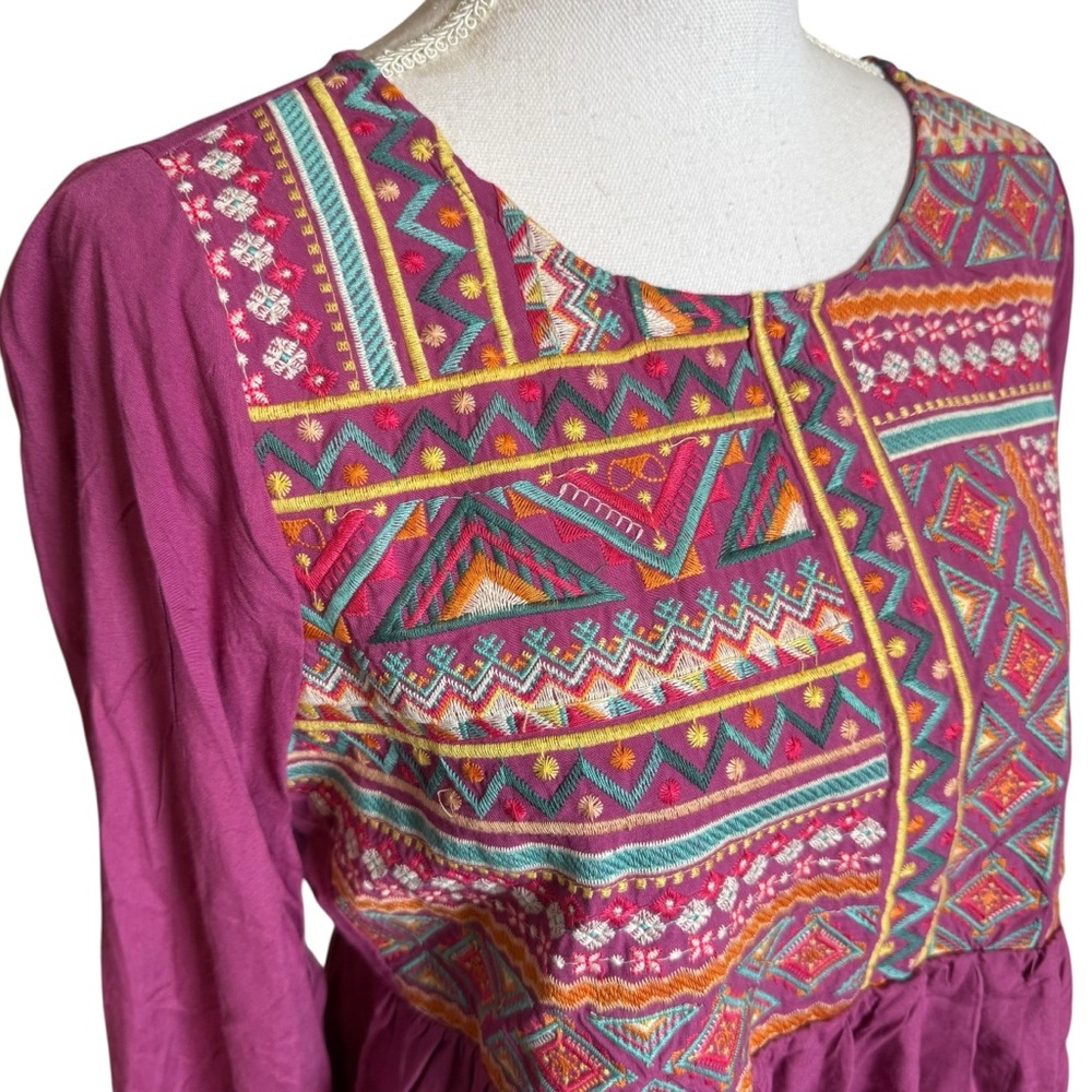 Savanna Jane Embroidered Peasant Blouse in Magenta Small - Picture 2 of 6